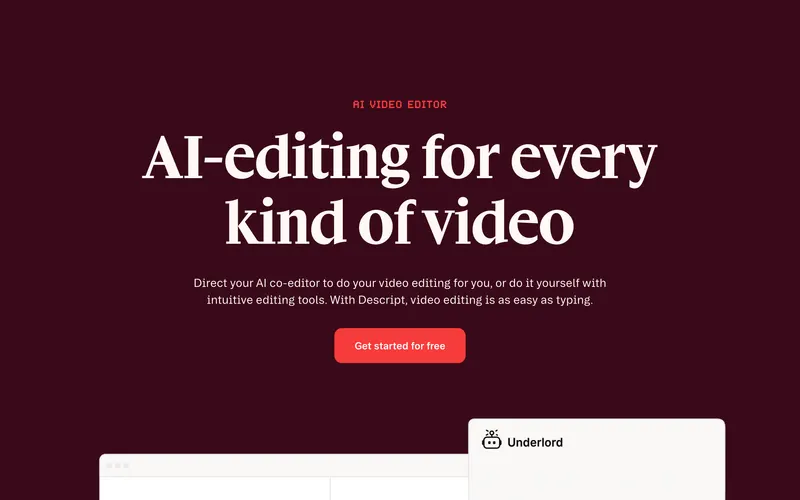 Screenshot of the Descript homepage