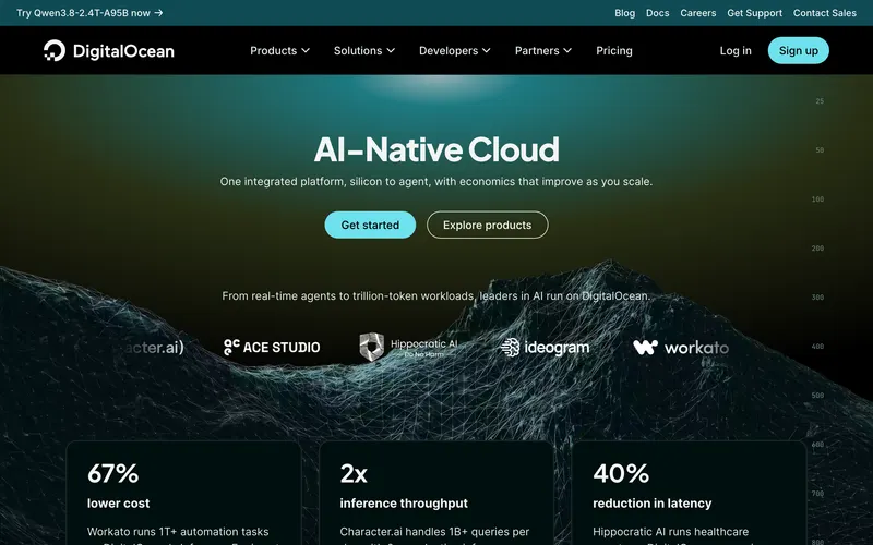 Screenshot of the DigitalOcean homepage