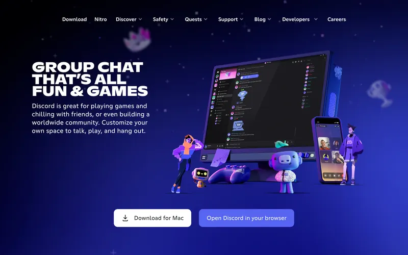 Screenshot of the Discord homepage