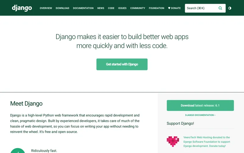 Screenshot of the Django homepage
