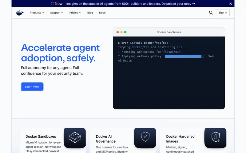 Screenshot of the Docker homepage
