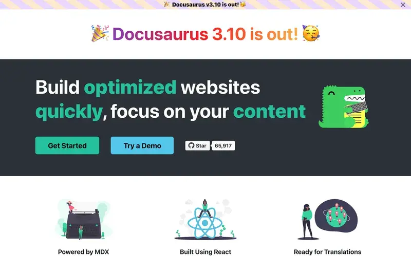 Screenshot of the Docusaurus homepage