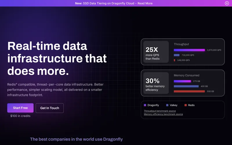 Screenshot of the Dragonfly homepage