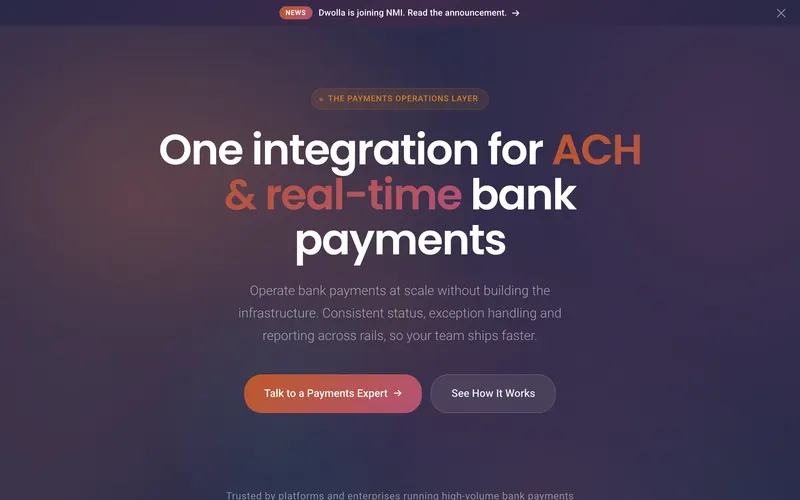 Screenshot of the Dwolla homepage