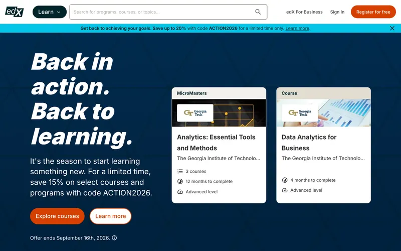 Screenshot of the edX homepage