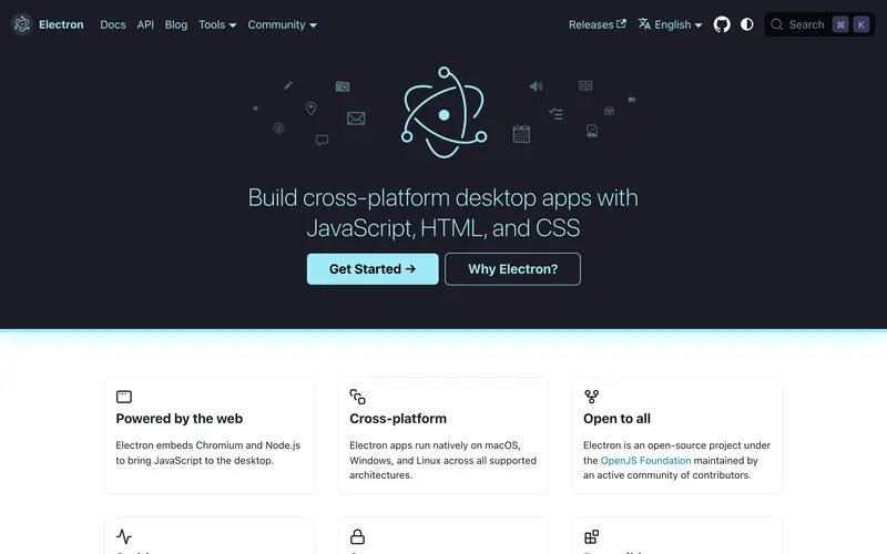 Screenshot of the Electron homepage