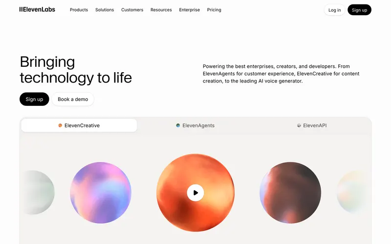 Screenshot of the ElevenLabs homepage