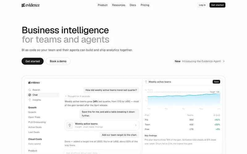 Screenshot of the Evidence homepage