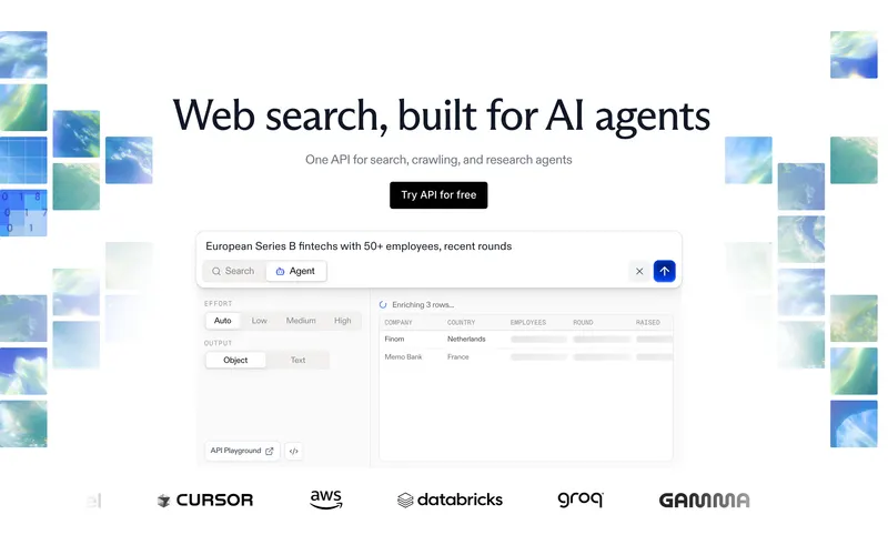 Screenshot of the Exa homepage
