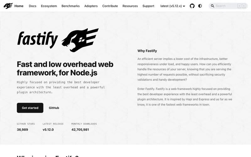 Screenshot of the Fastify homepage
