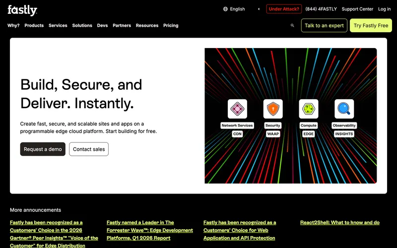 Screenshot of the Fastly homepage