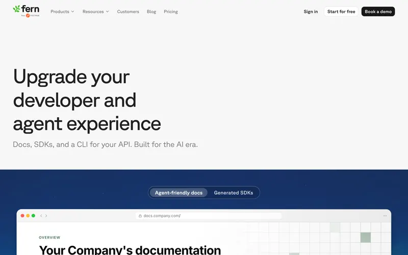 Screenshot of the Fern homepage