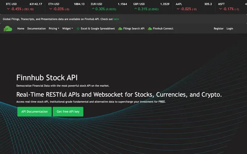 Screenshot of the Finnhub homepage