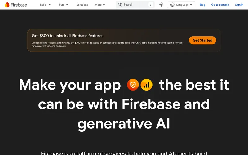 Screenshot of the Firebase homepage