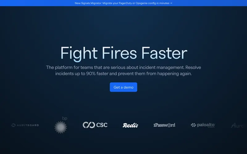 Screenshot of the FireHydrant homepage