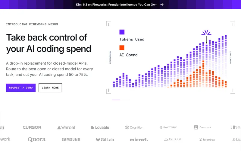 Screenshot of the Fireworks AI homepage