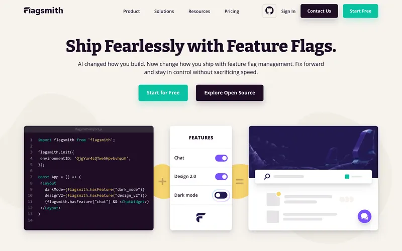 Screenshot of the Flagsmith homepage