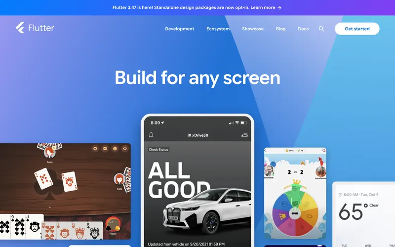 Screenshot of the Flutter homepage