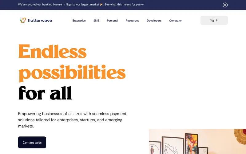 Screenshot of the Flutterwave homepage
