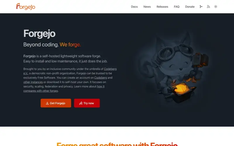 Screenshot of the Forgejo homepage