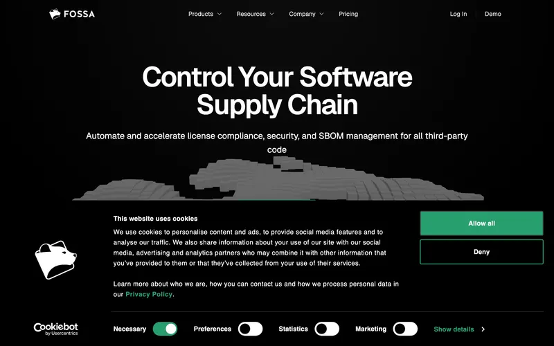 Screenshot of the FOSSA homepage