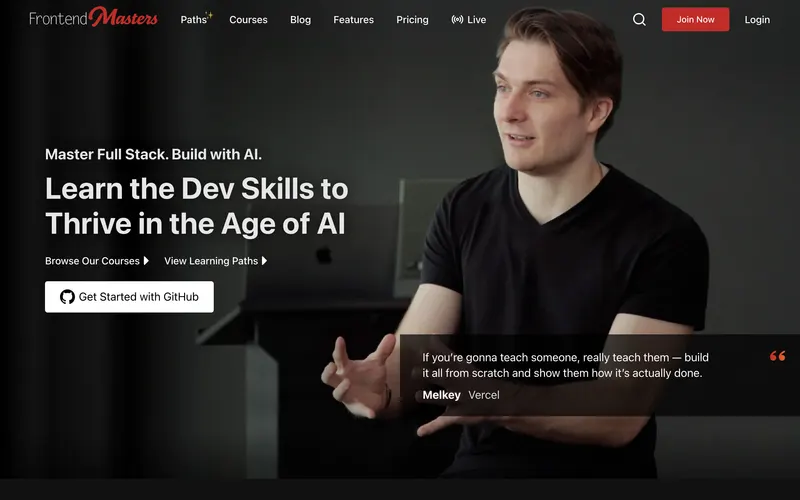 Screenshot of the Frontend Masters homepage