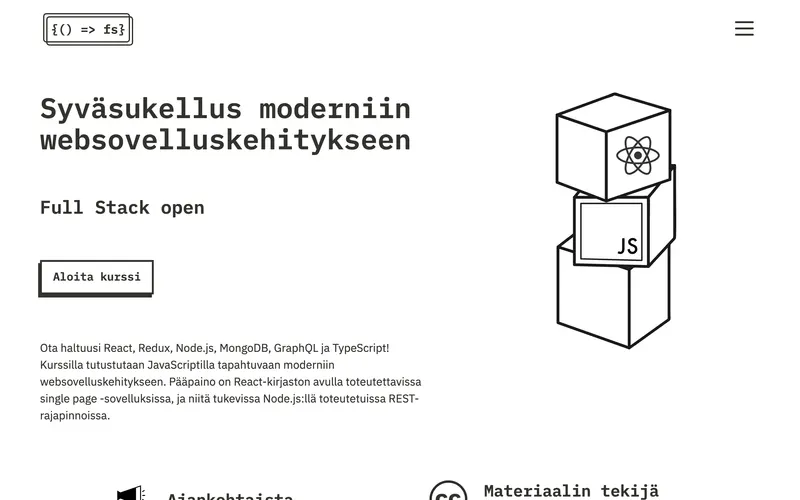 Screenshot of the Full Stack Open homepage