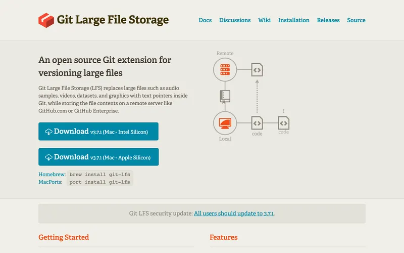 Screenshot of the Git LFS homepage