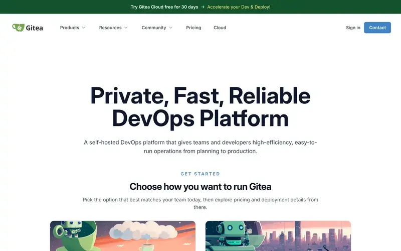 Screenshot of the Gitea homepage