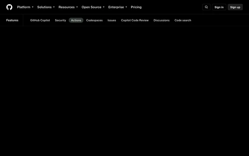 Screenshot of the GitHub Actions homepage