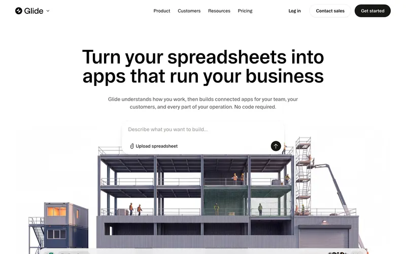 Screenshot of the Glide homepage