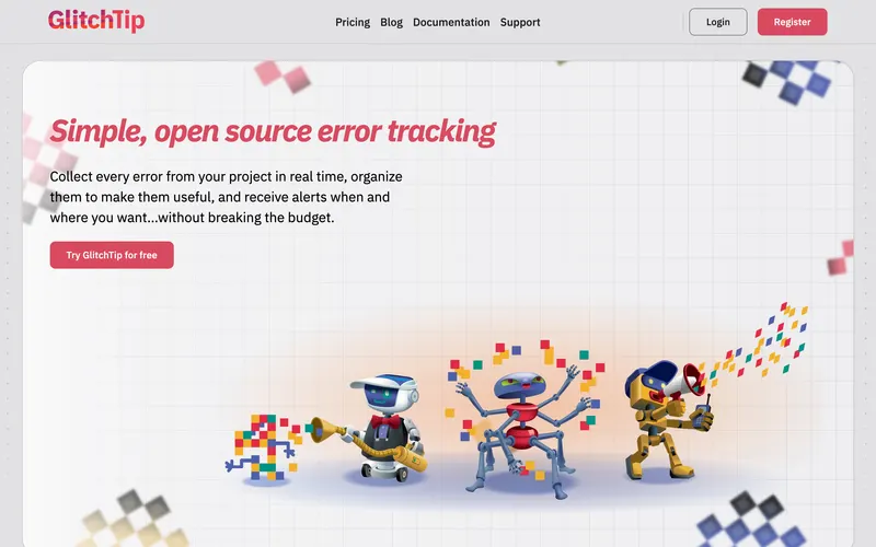 Screenshot of the GlitchTip homepage