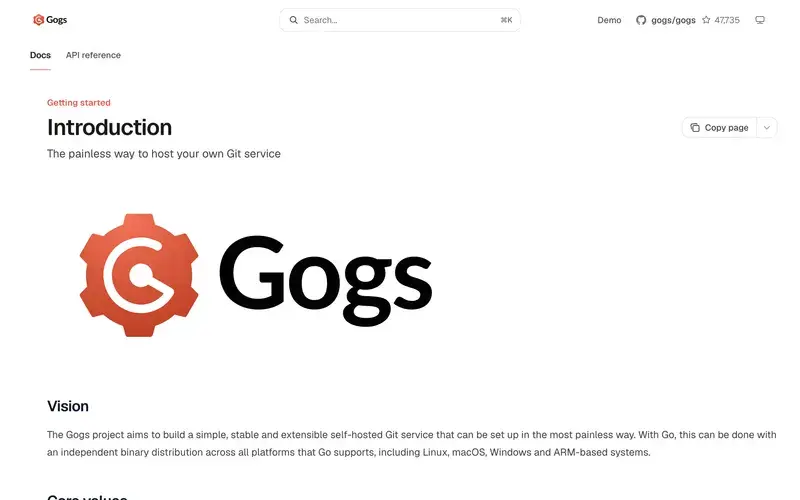 Screenshot of the Gogs homepage