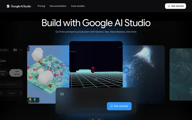 Screenshot of the Google AI Studio homepage