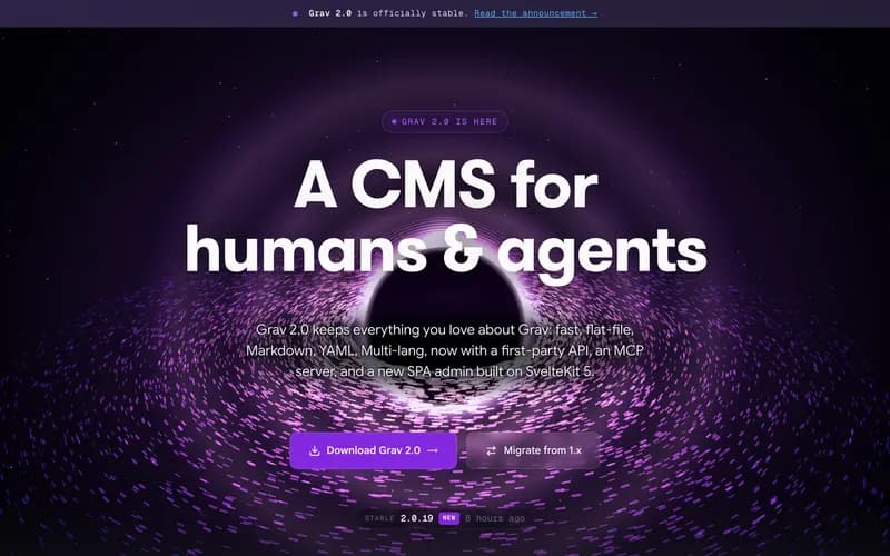 Screenshot of the Grav homepage