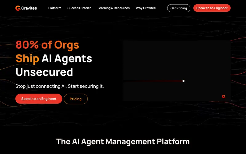 Screenshot of the Gravitee homepage