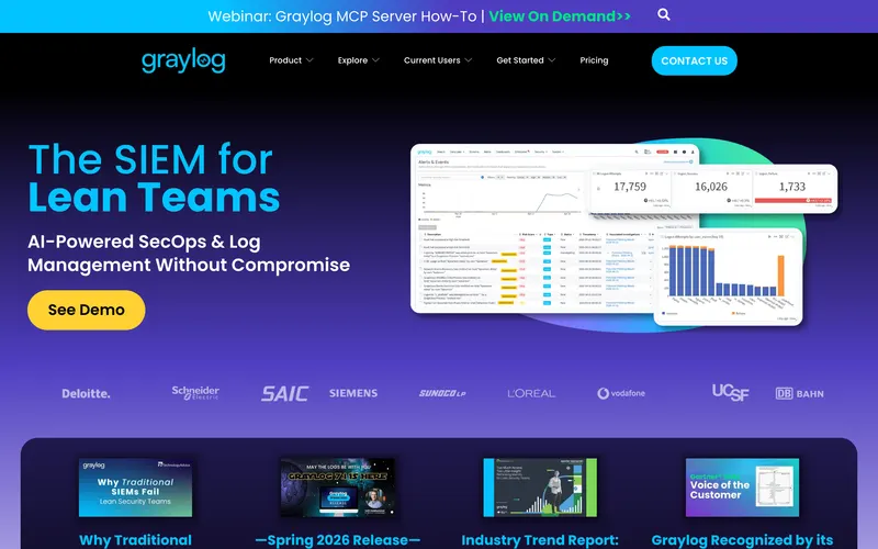 Screenshot of the Graylog homepage