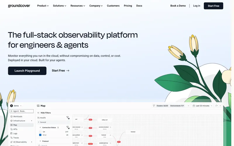 Screenshot of the groundcover homepage