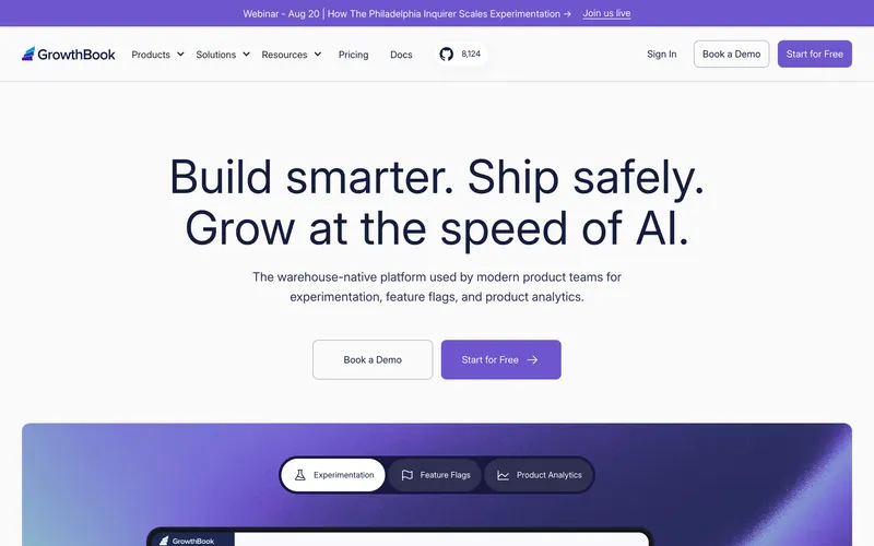 Screenshot of the GrowthBook homepage