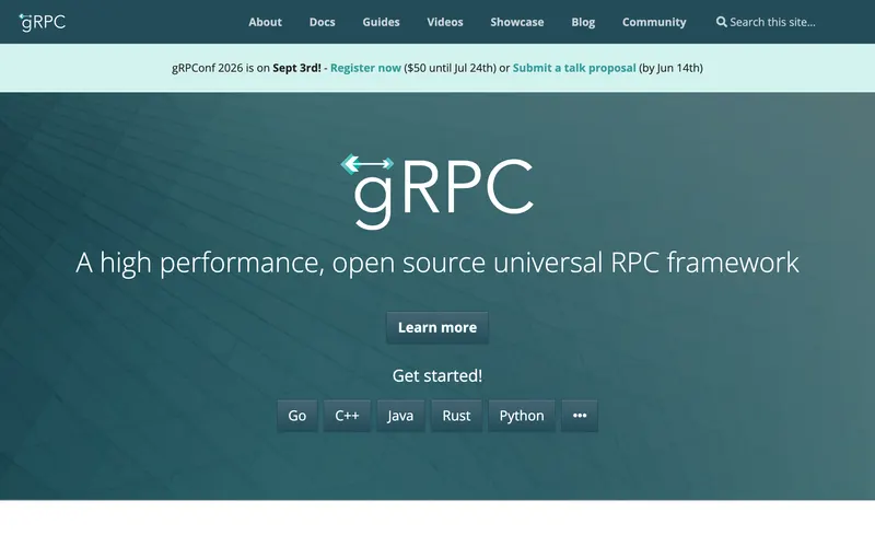 Screenshot of the gRPC homepage