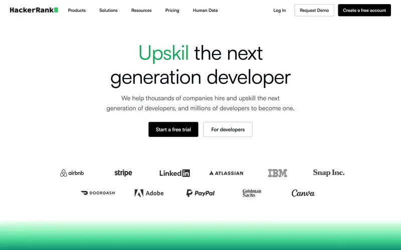 Screenshot of the HackerRank homepage