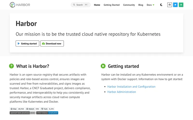 Screenshot of the Harbor homepage