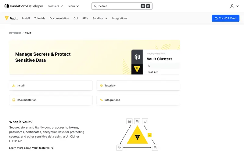 Screenshot of the HashiCorp Vault homepage
