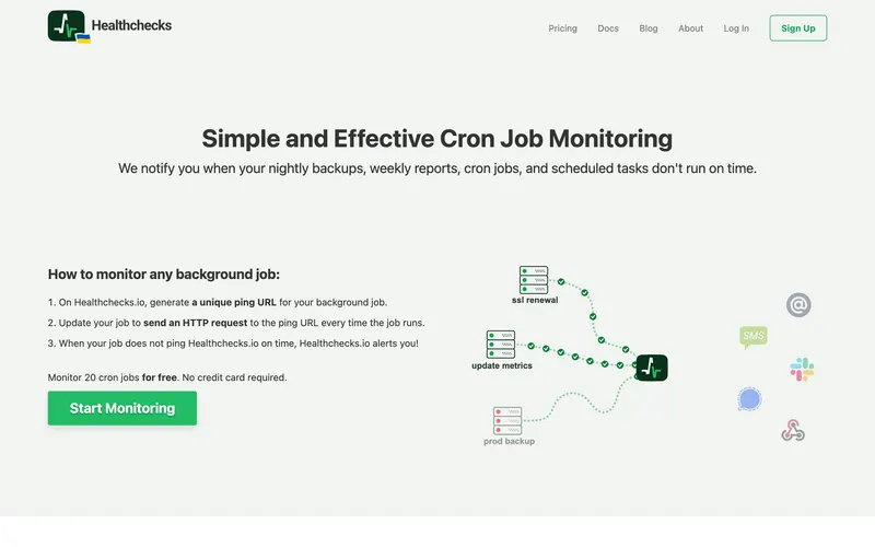 Screenshot of the Healthchecks.io homepage