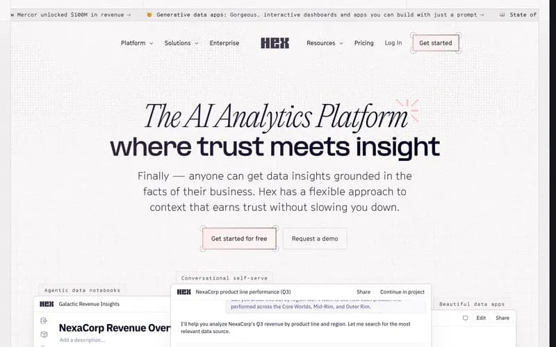 Screenshot of the Hex homepage