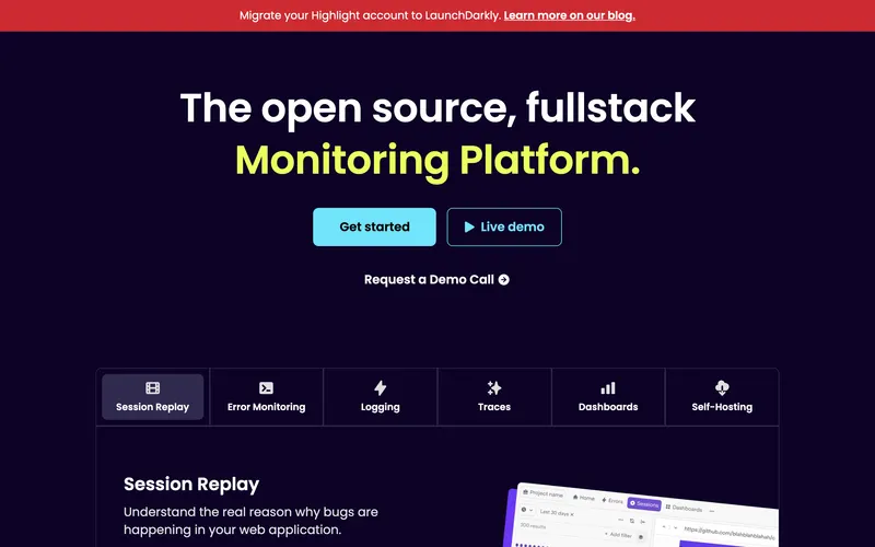 Screenshot of the Highlight homepage