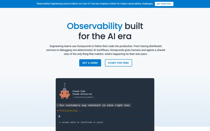 Screenshot of the Honeycomb homepage