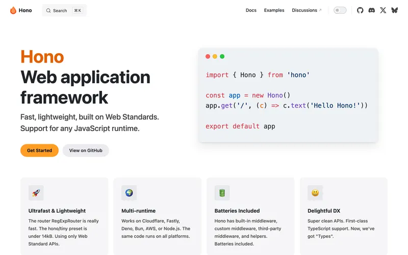 Screenshot of the Hono homepage