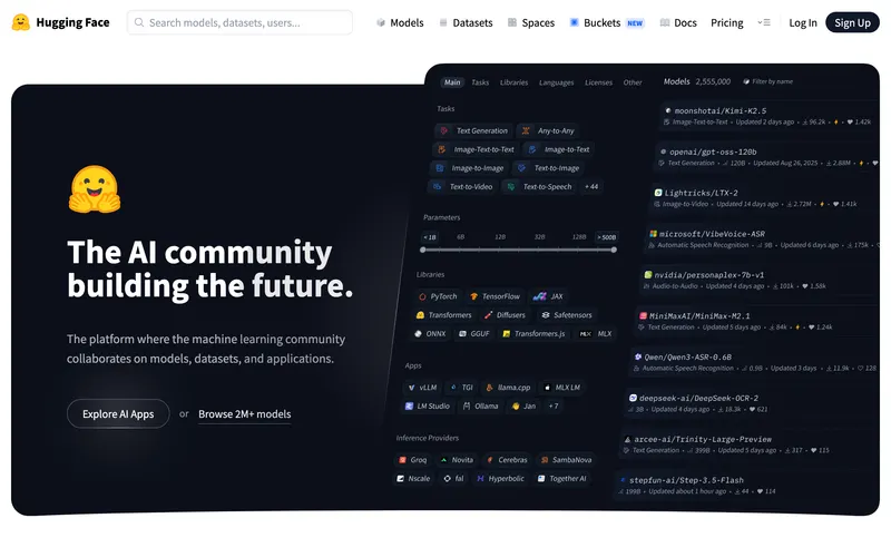 Screenshot of the Hugging Face homepage