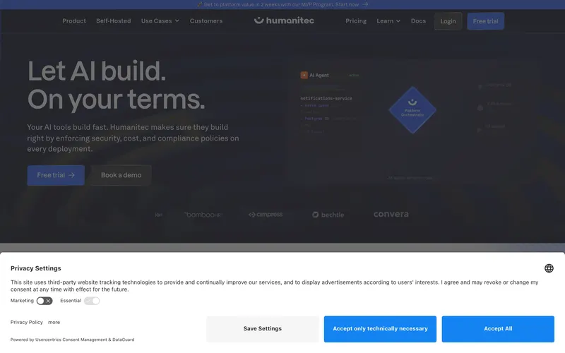 Screenshot of the Humanitec homepage